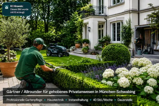 Stellenangebot Gärtner und Allrounder für gehobenen Privathaushalt in München-Schwabing – Gartenpflege und Haustechnik